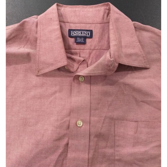 Land's End Men's Long Sleeve Maroon Button Up Dress Shirt Size L 16.5 (35) - Picture 3 of 6
